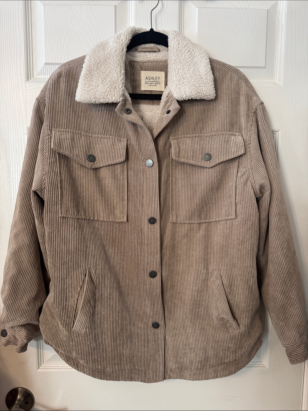 Ashley By 26 International Tan Corduroy Field Jacket with Cream Sherpa Collar